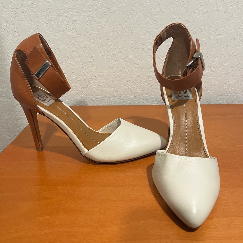 DV by Dolce Vita Brown and White Heels with Ankle Straps